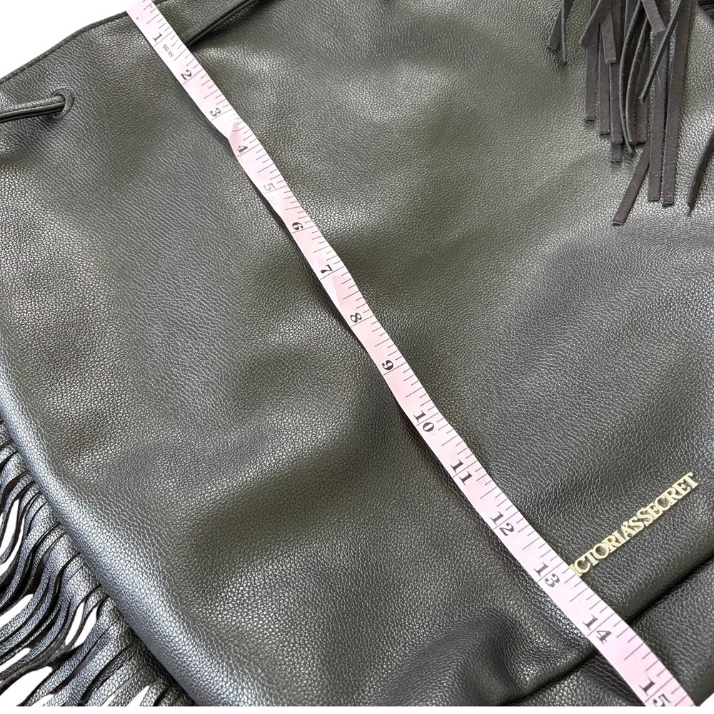 Victoria's Secret Black Pebbled Faux Leather Fringe Drawstring Backpack Western - Picture 10 of 12